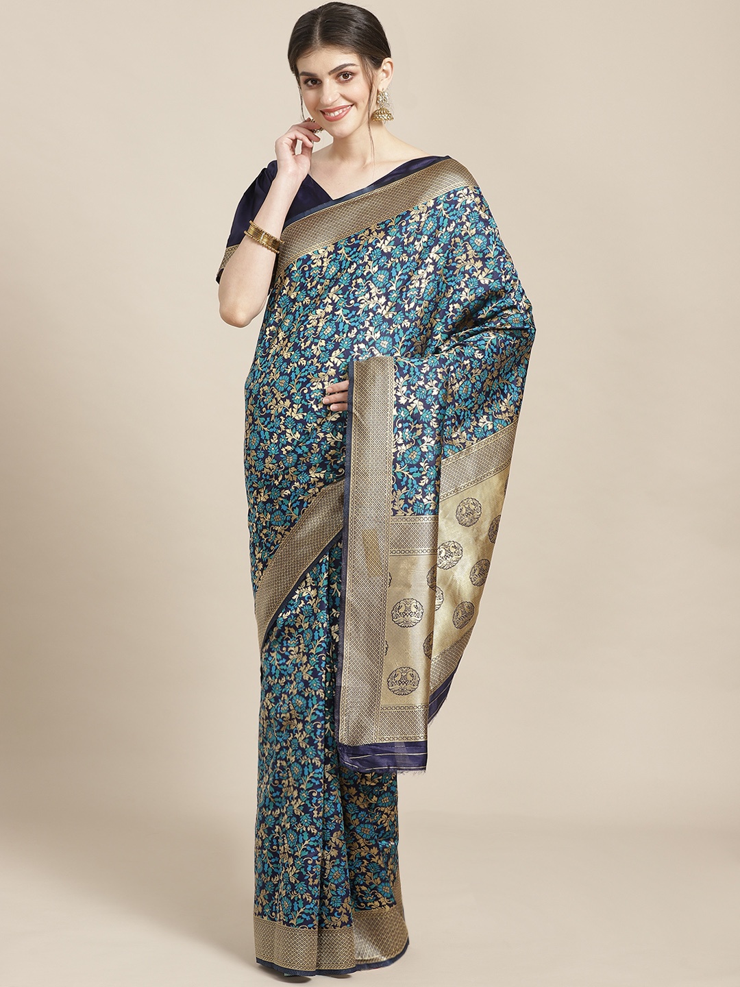 

Saree mall Blue & Golden Woven Design Banarasi Saree
