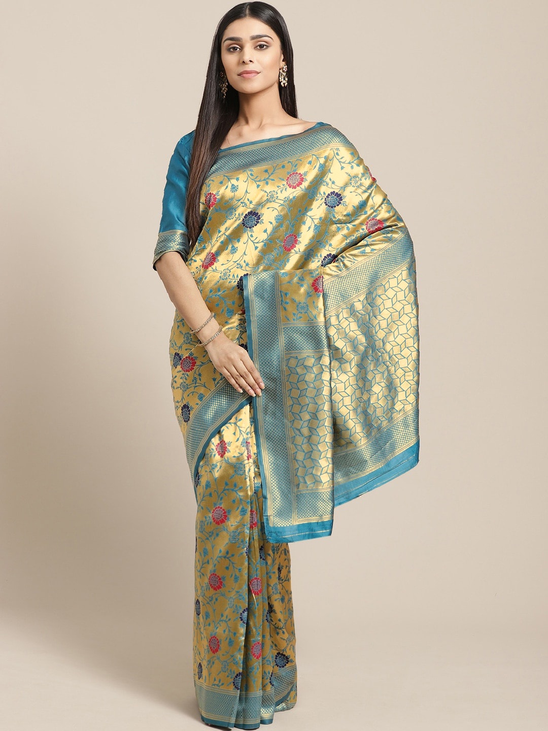 

Saree mall Blue & Golden Woven Design Banarasi Saree
