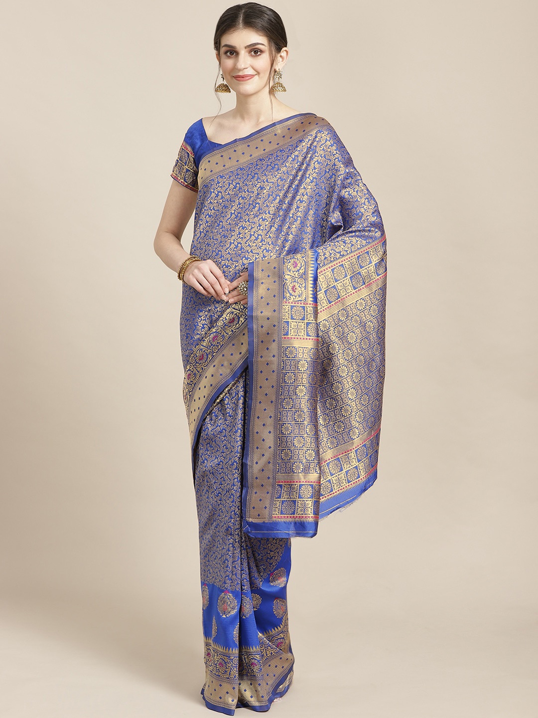 

Saree mall Blue & Golden Woven Design Banarasi Saree