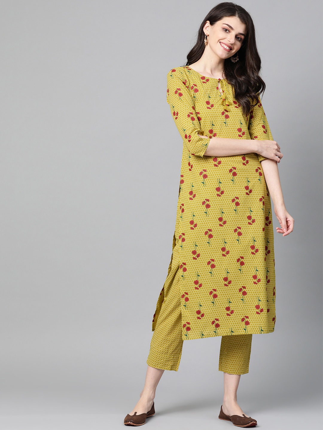 

Indo Era Women Green & Maroon Printed Kurta with Trousers