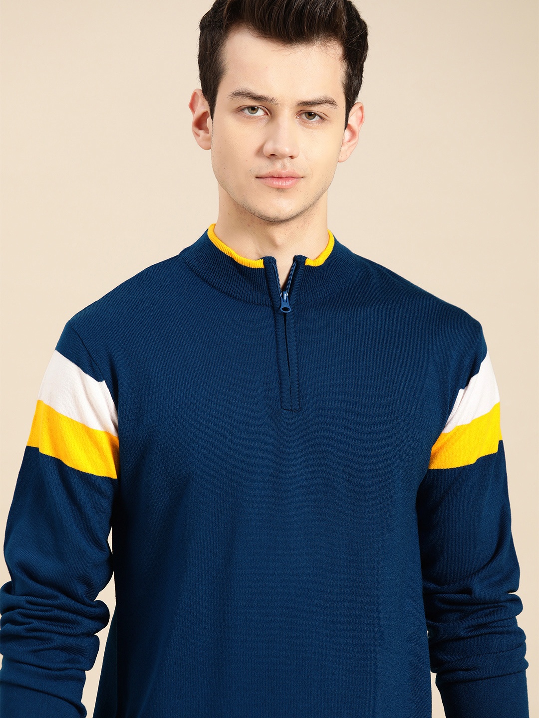 

ether Men Teal Blue Solid Pullover Sweater