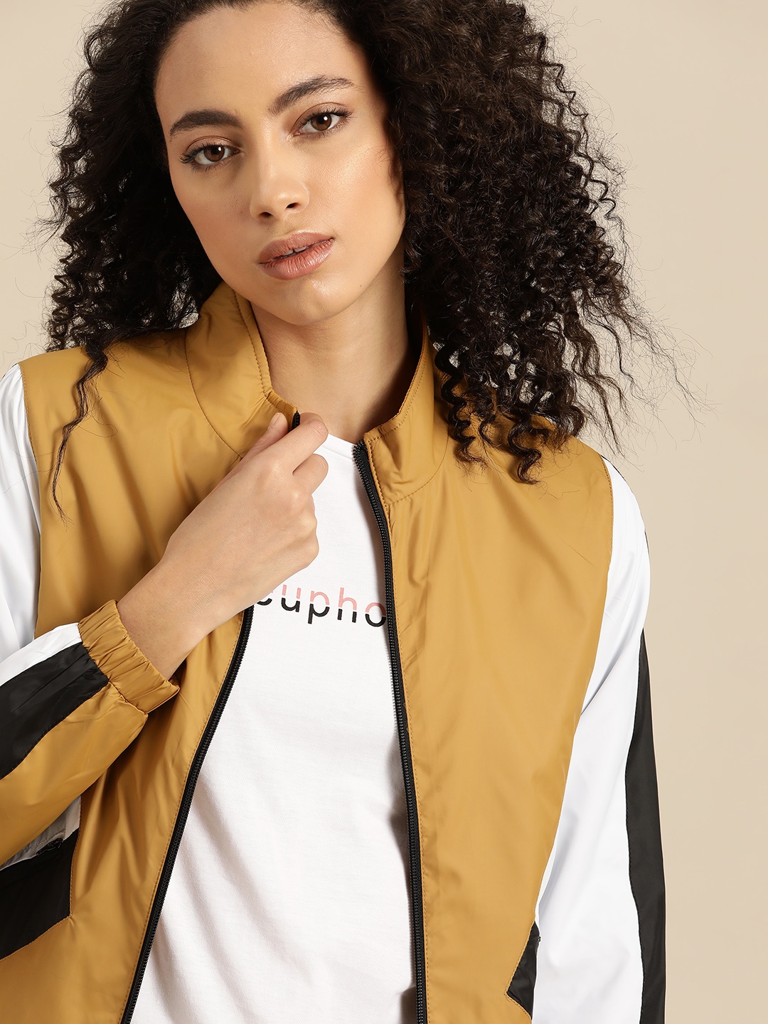 

ether Women Mustard Yellow & White Colourblocked Tailored Jacket