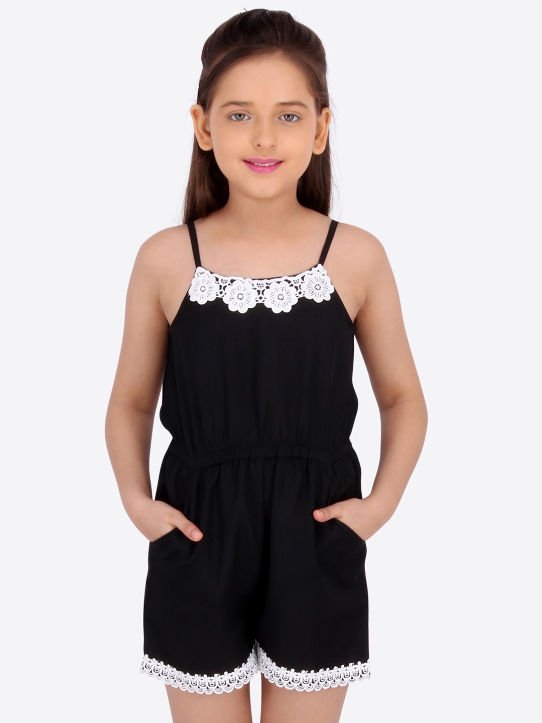 

CUTECUMBER Girls Black & White Solid Basic Jumpsuit