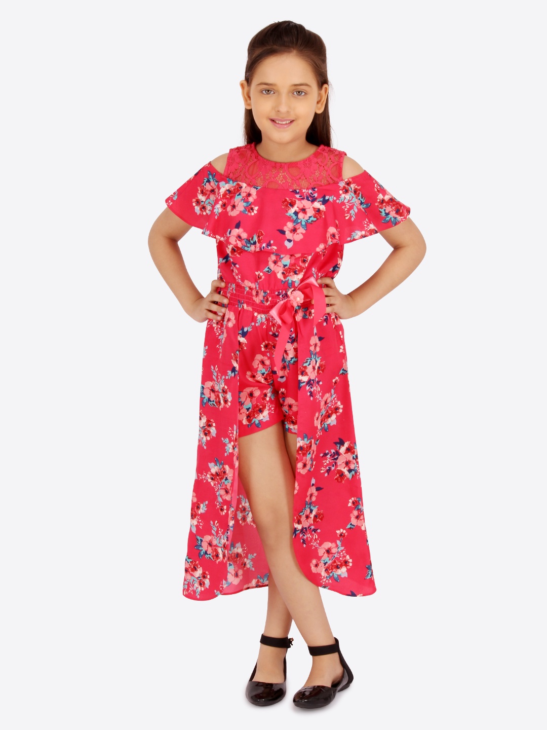 

CUTECUMBER Girls Red Printed Maxi Dress