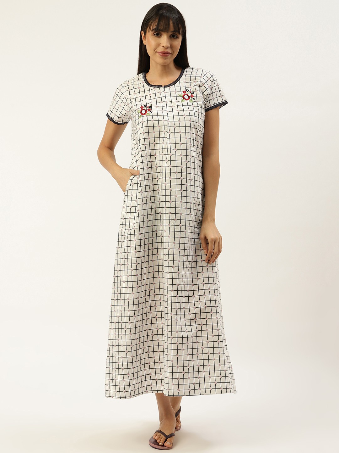 

Sweet Dreams White & Black Checked Maxi Nightdress