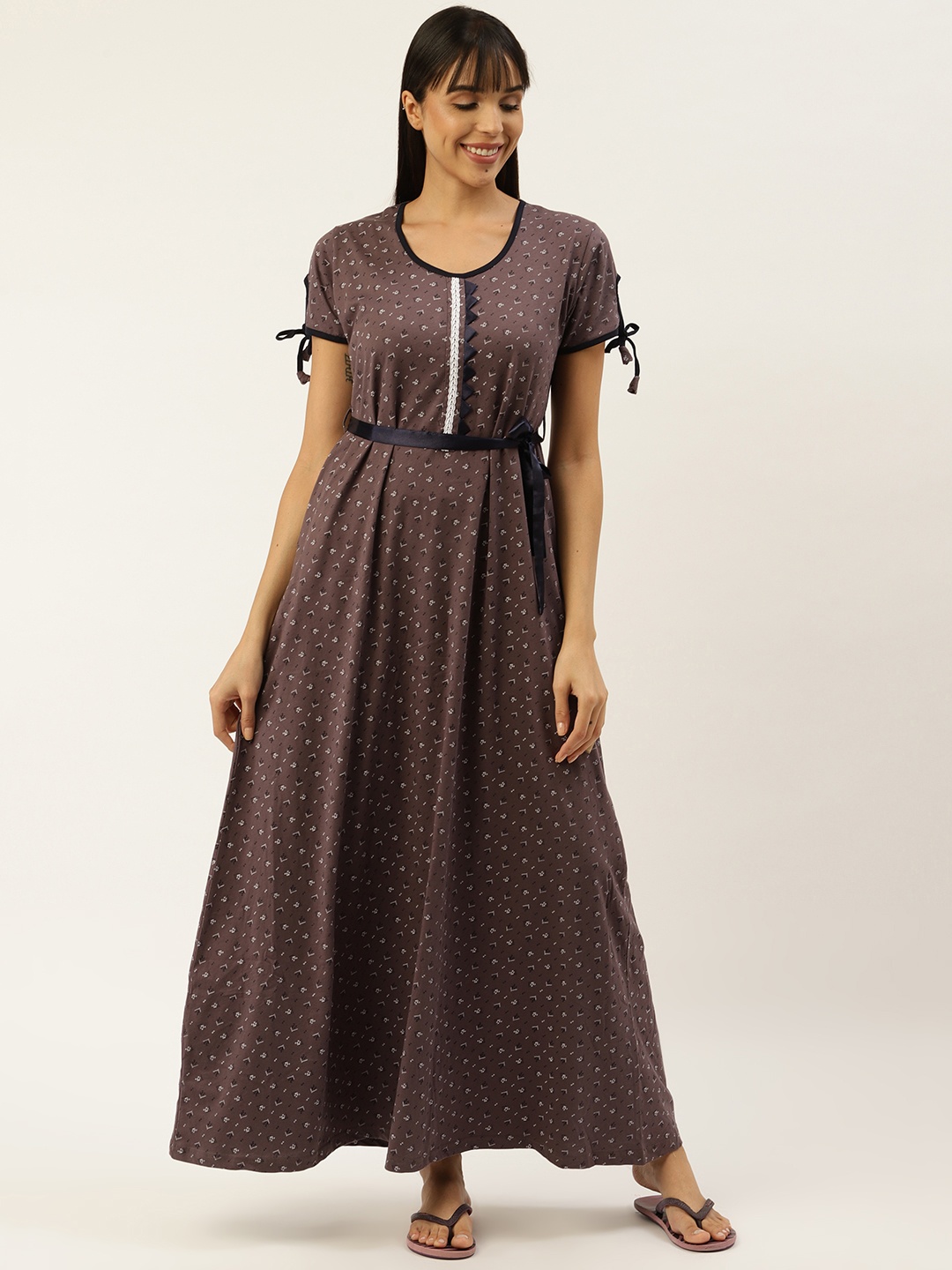 

Sweet Dreams Charcoal Grey & Navy Printed Maxi Nightdress with Belt