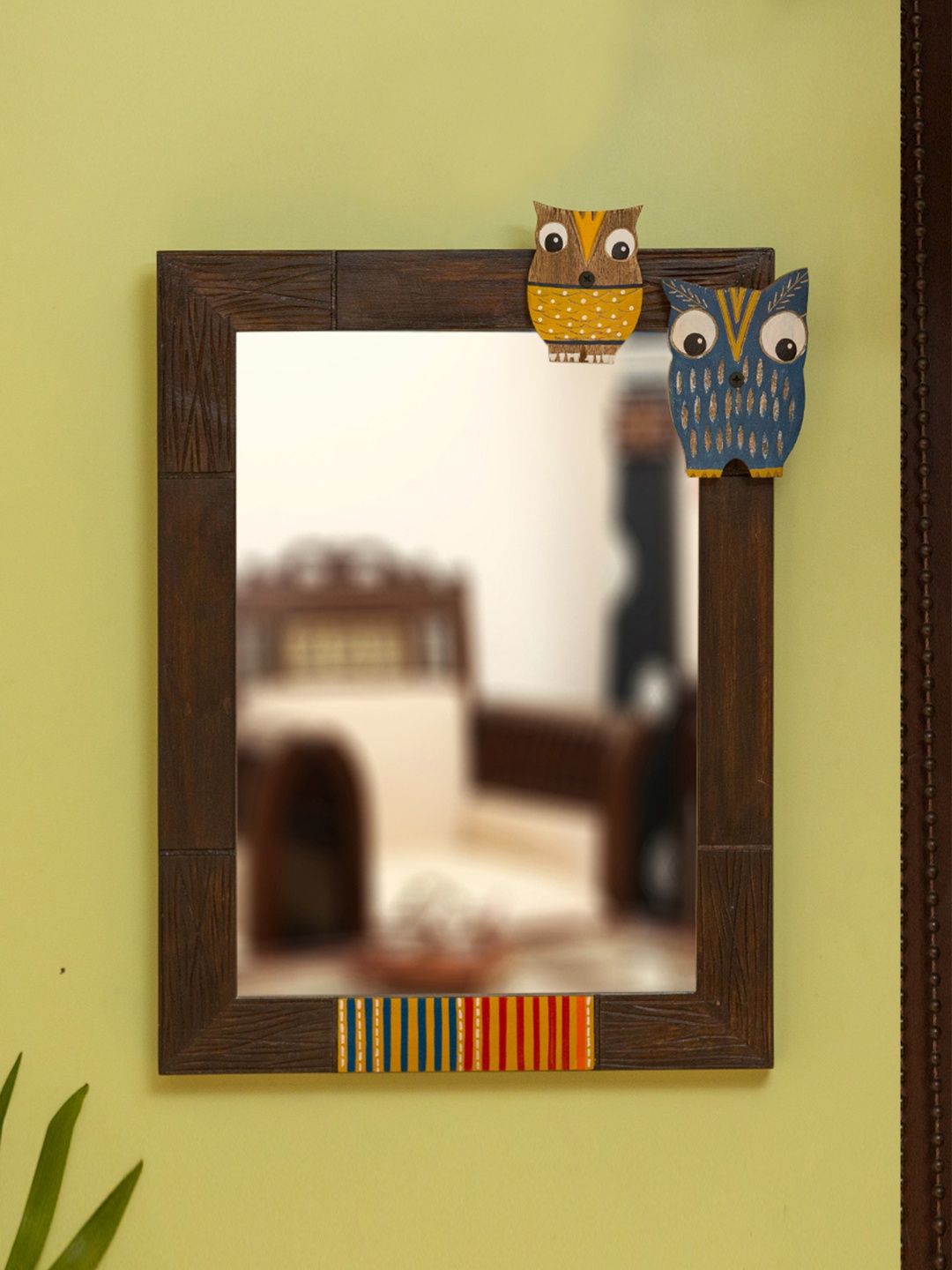 

ExclusiveLane Owl & Owlet Handcrafted Mango Wooden Decorative Wall Mirror, Brown