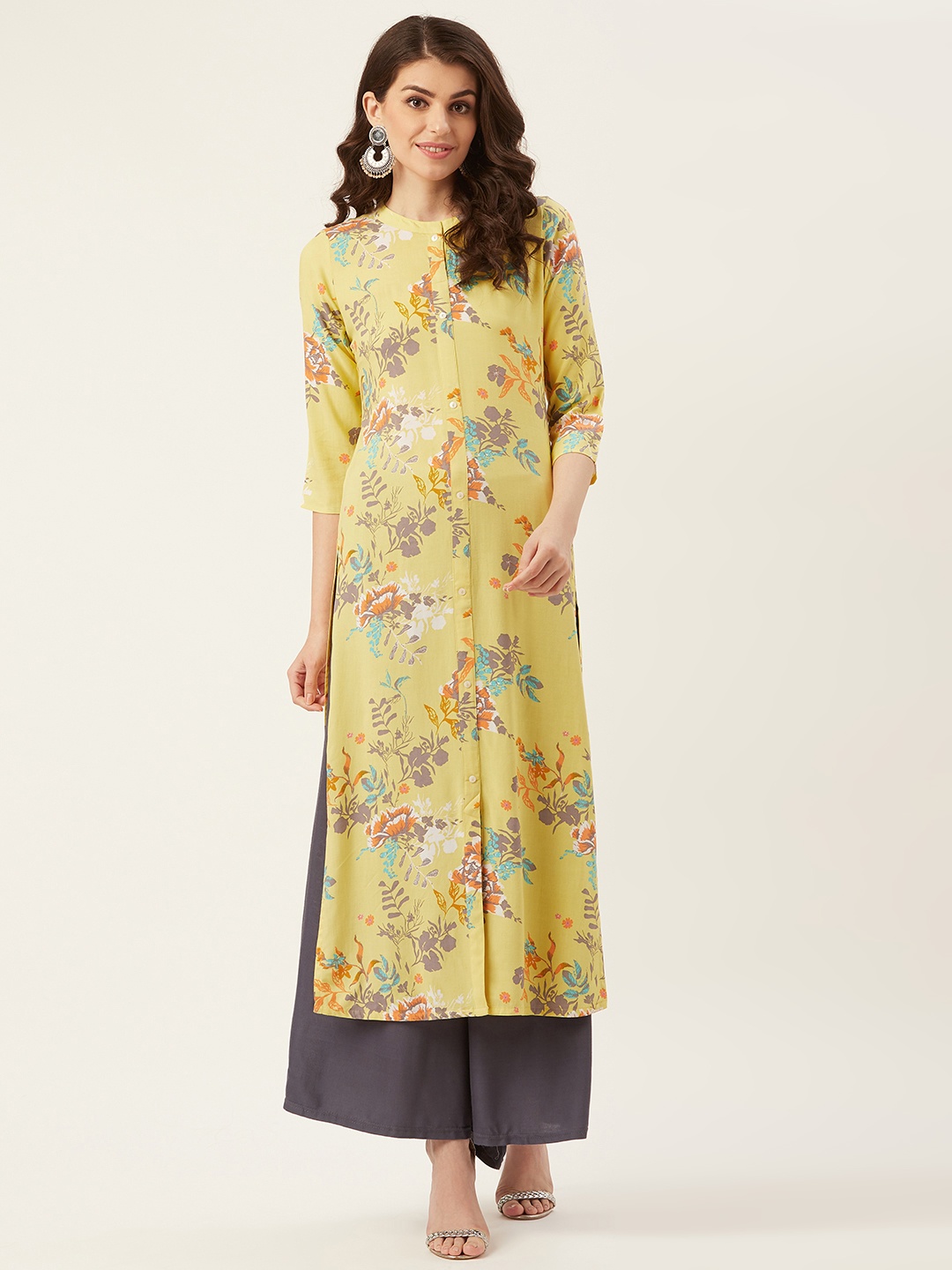 

Prakrti Women Yellow Floral Print Straight Kurta