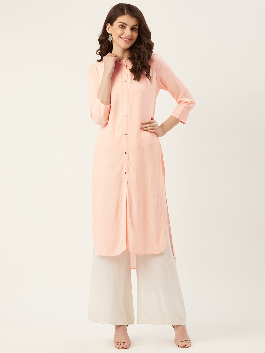 

Prakrti Women Peach-Coloured Solid High-Low Pathani Kurta