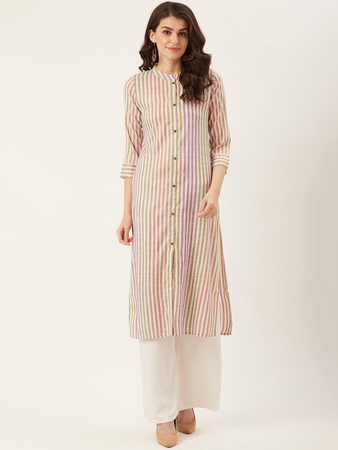 

Prakrti Women Multi-Coloured Striped Straight Sustainable Kurta
