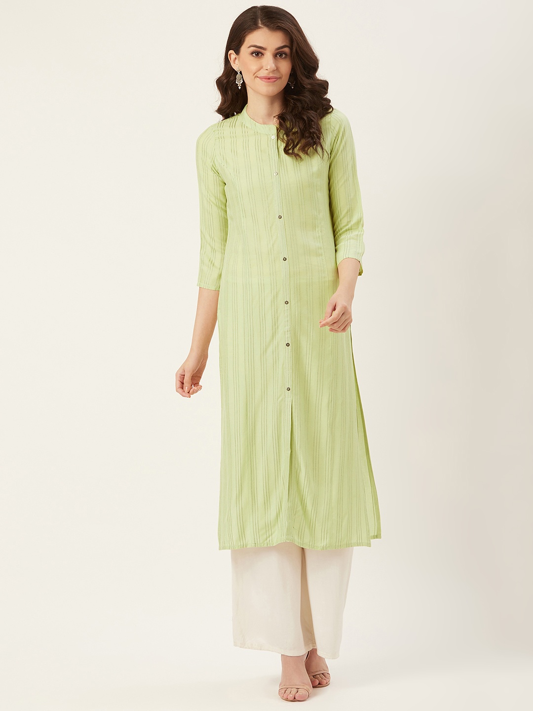 

Prakrti Women Green Striped Straight Sustainable Kurta