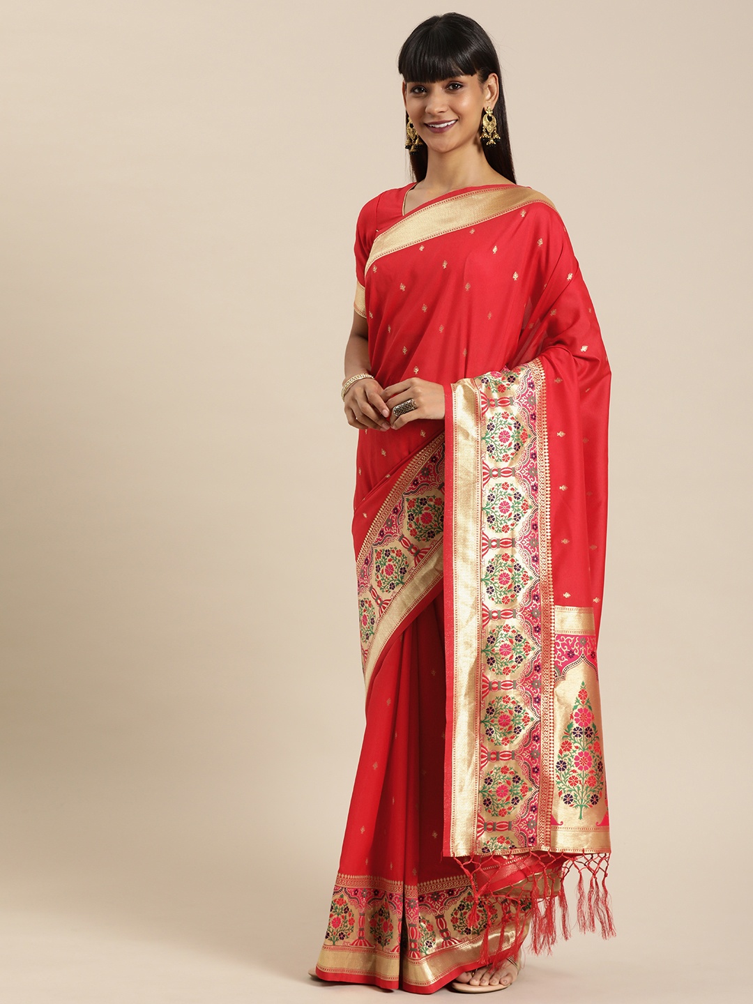 

flaher Red & Gold-Toned Brocade Woven Design Banarasi Saree