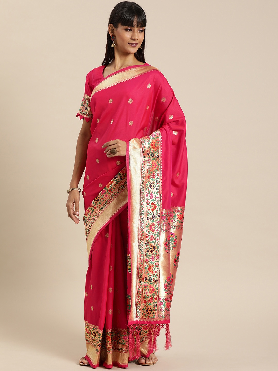 

flaher Pink & Gold-Toned Brocade Woven Design Banarasi Saree