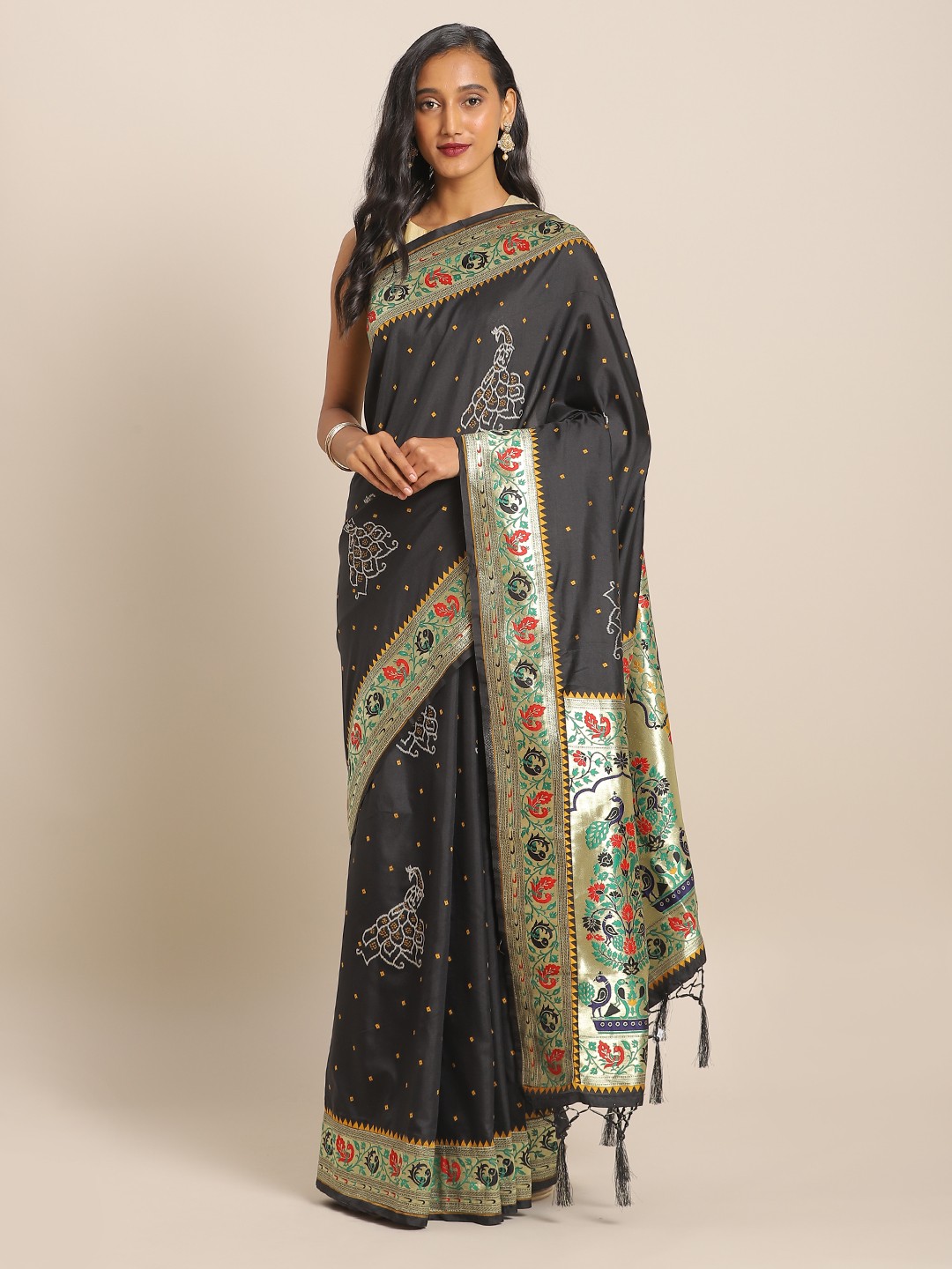 

flaher Black & Yellow Brocade Woven Design Banarasi Saree With Embroidery
