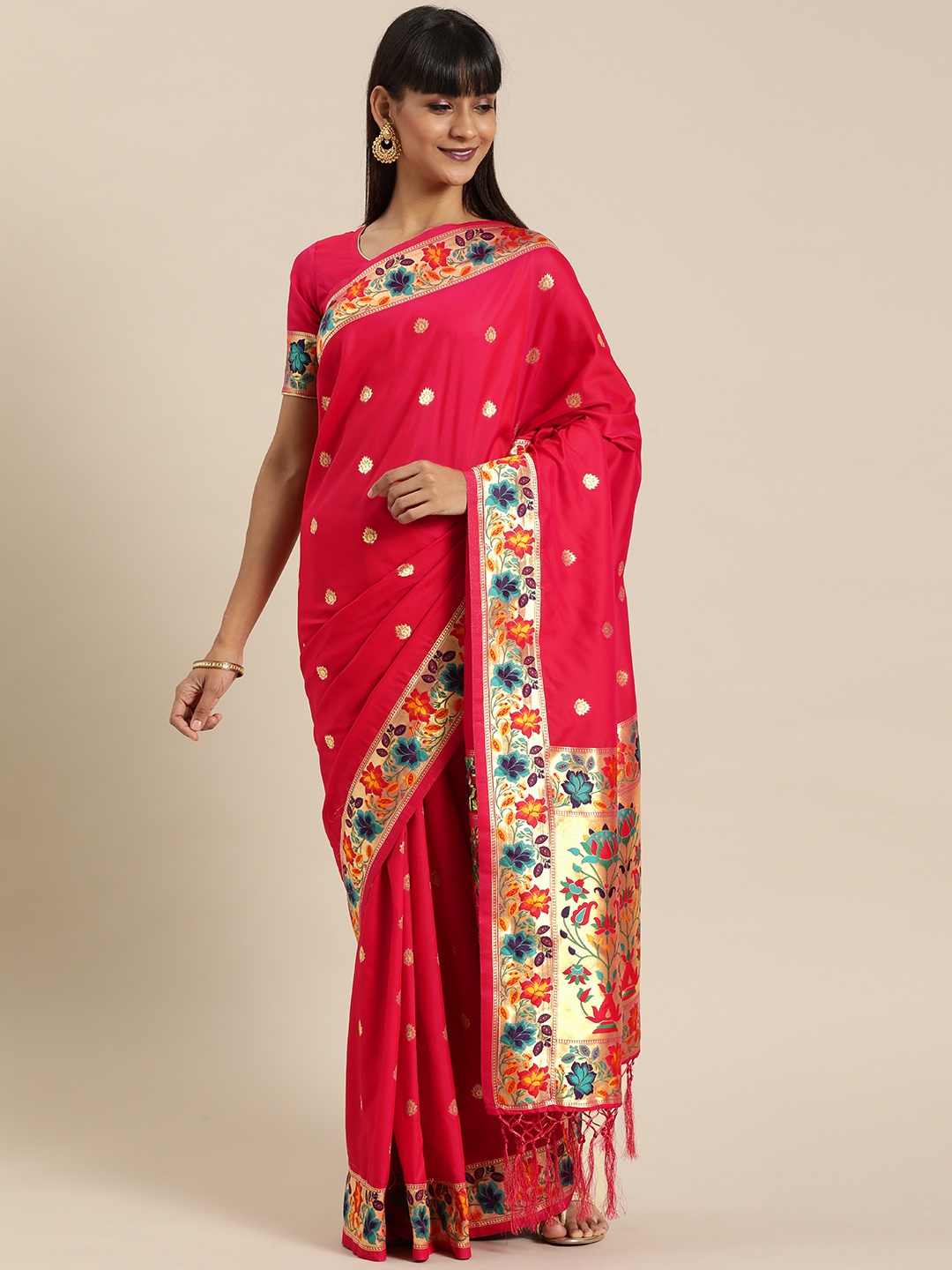 

flaher Pink & Gold-Toned Brocade Woven Design Banarasi Saree