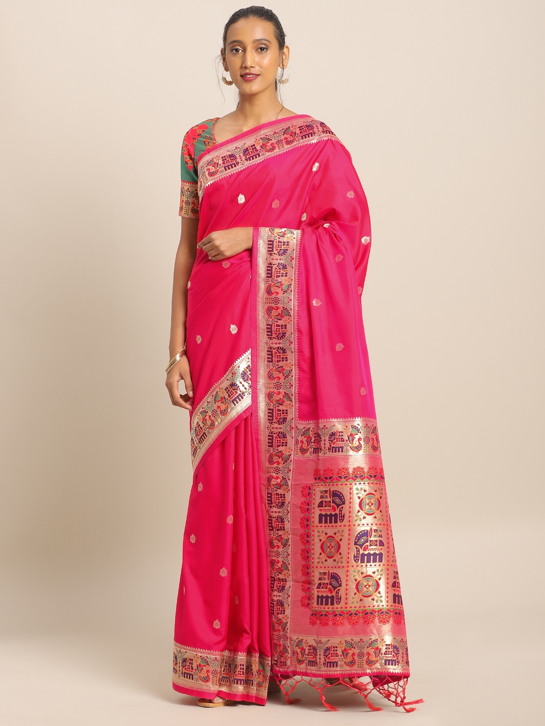 

flaher Pink & Gold-Toned Brocade Woven Design Banarasi Saree