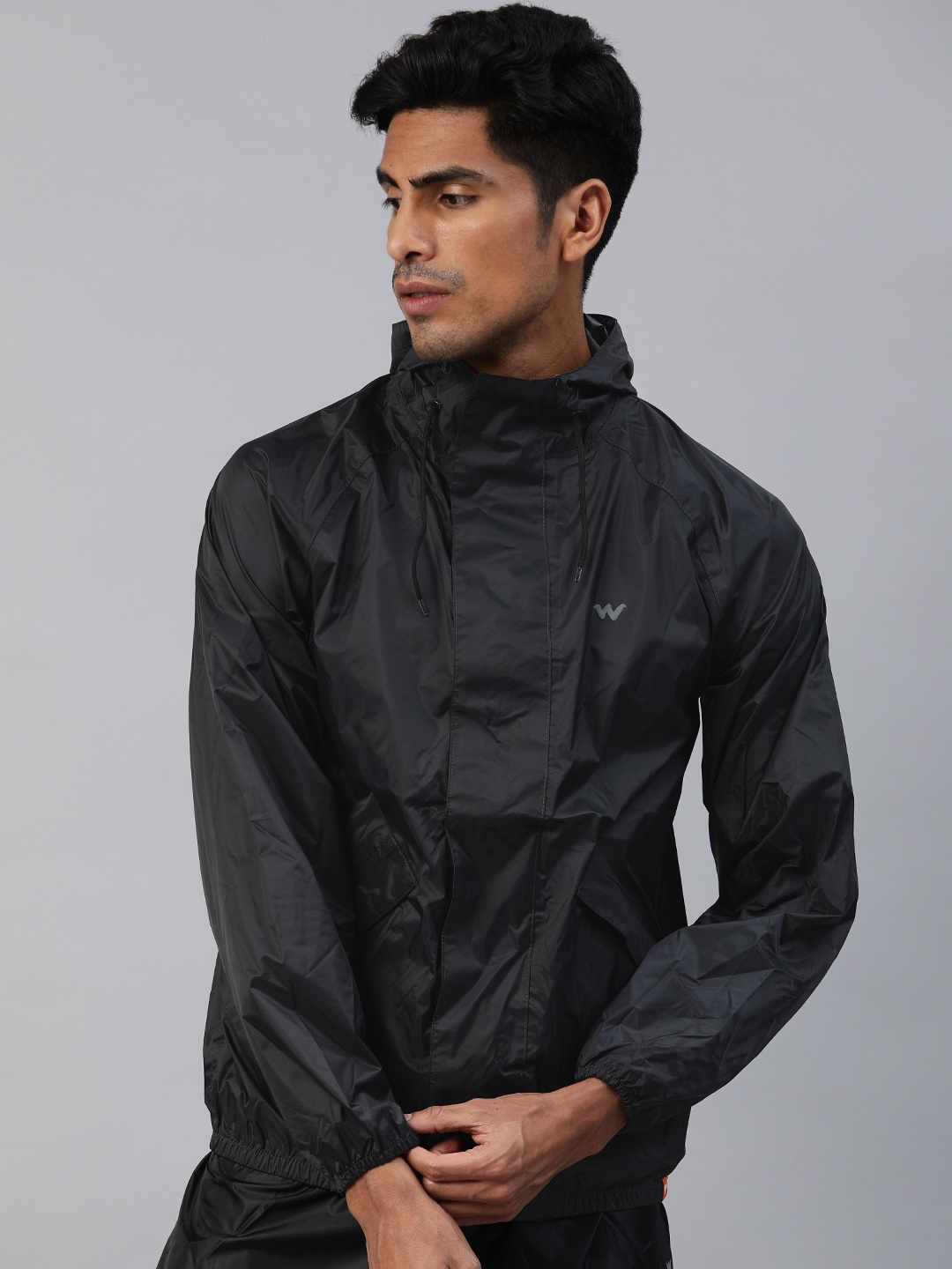 

Wildcraft Men Black Solid Hooded HypaDry Rain Jacket