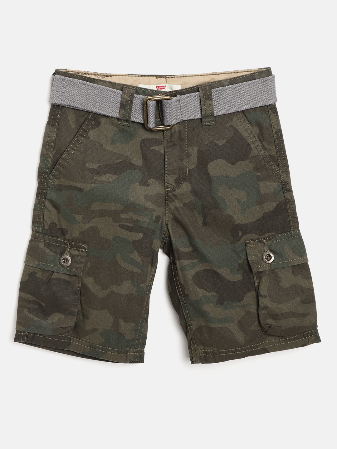 

Levis Boys Olive Green Camouflage Print Regular Fit Cargo Shorts with Belt