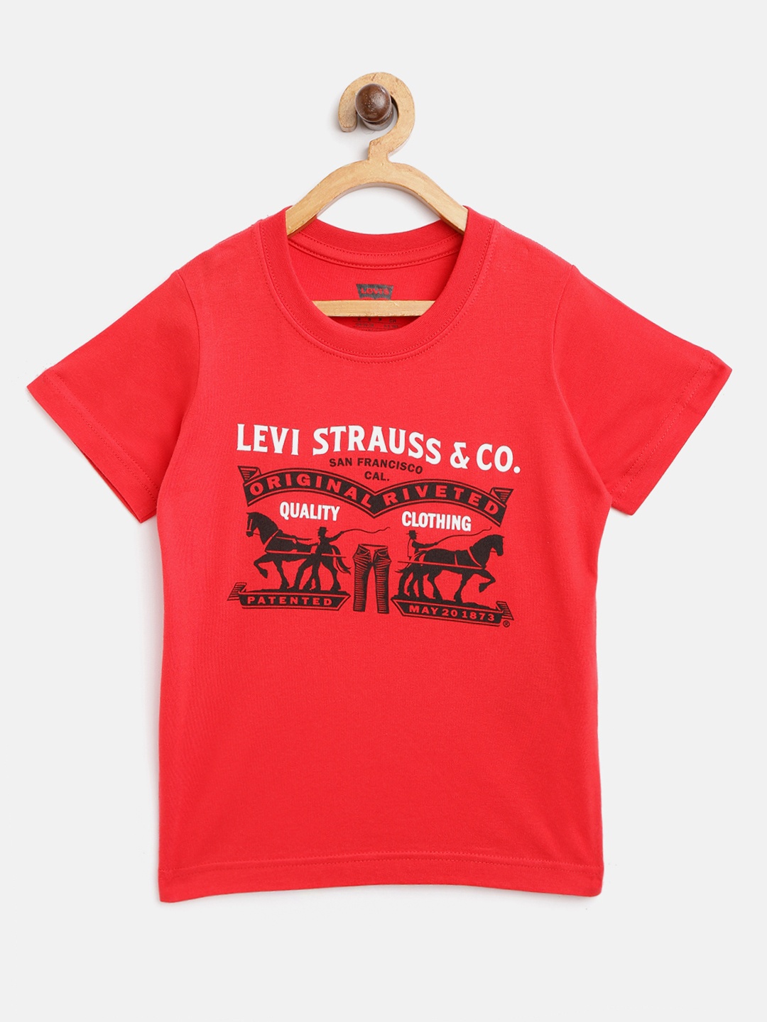 

Levis Boys Red Black Brand Logo Print Round Neck Pure Cotton T-shirt