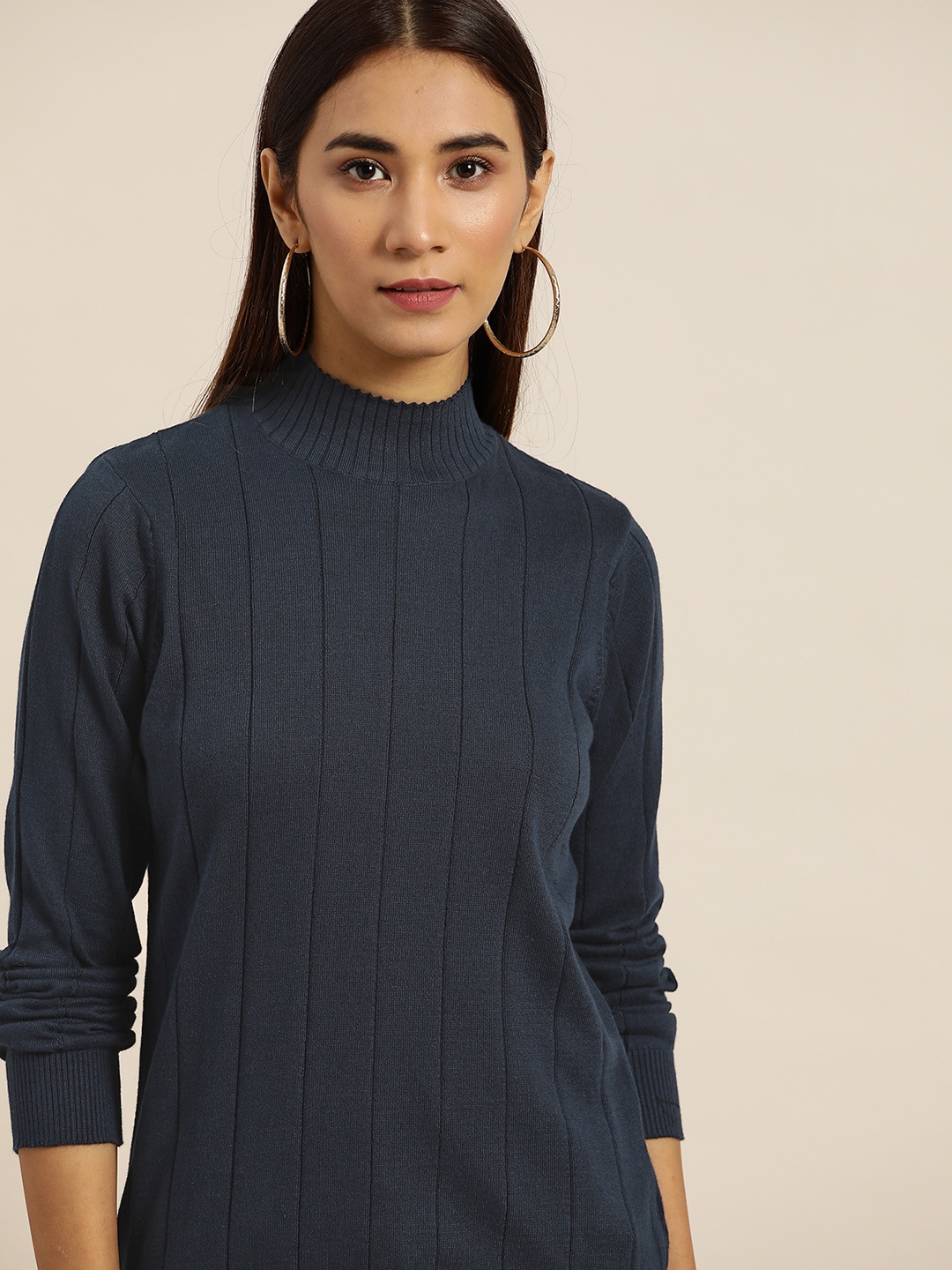 

INVICTUS Women Navy Blue Striped Pullover