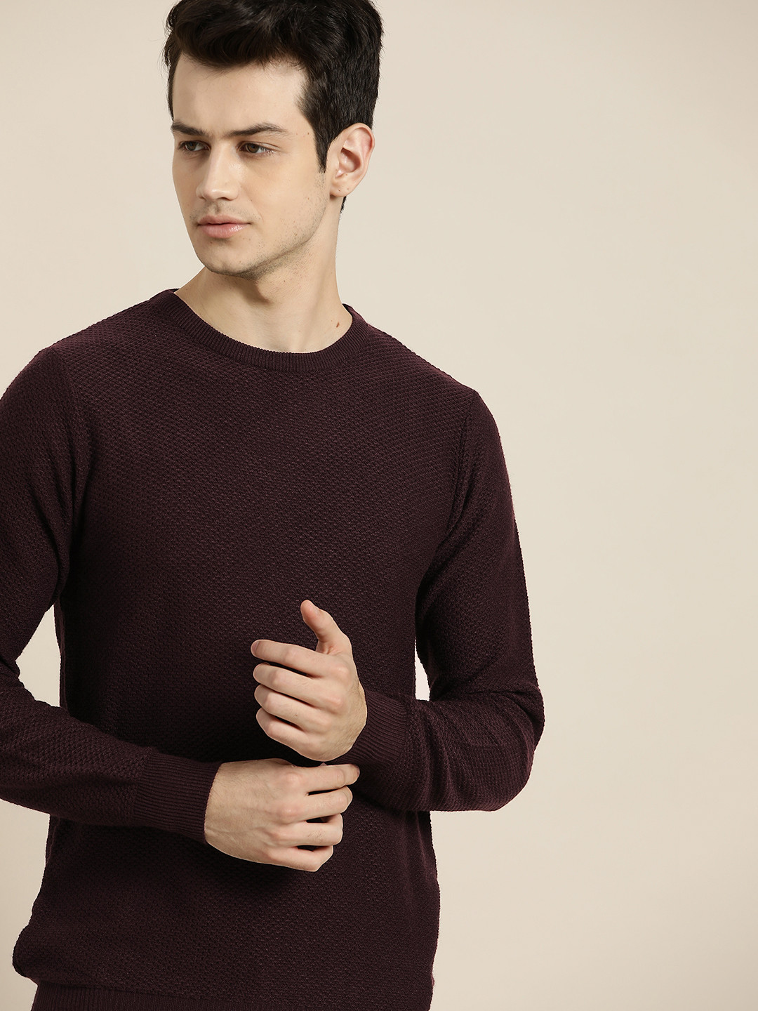 

INVICTUS Men Burgundy Self Design Pullover