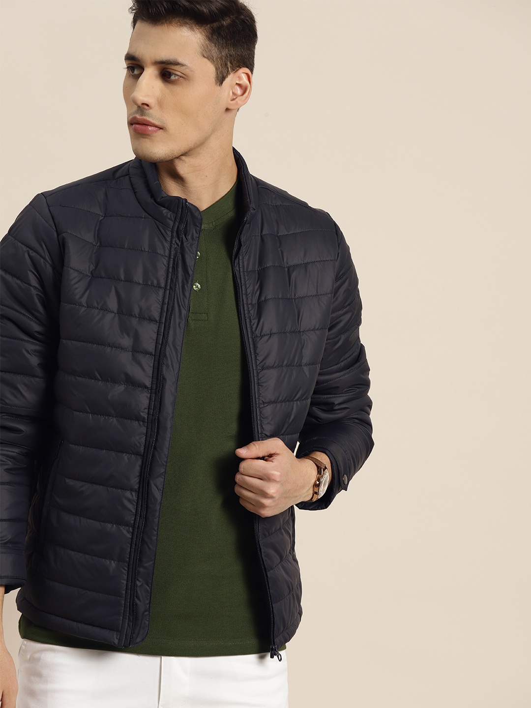 

INVICTUS Men Navy Blue Solid Padded Jacket