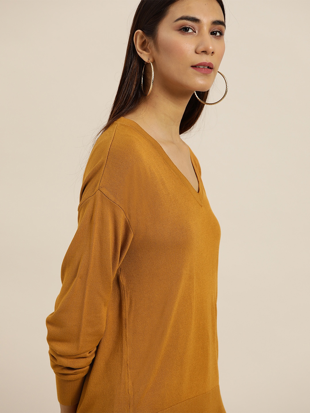 

her by invictus Women Mustard Yellow Solid High-Low Pullover