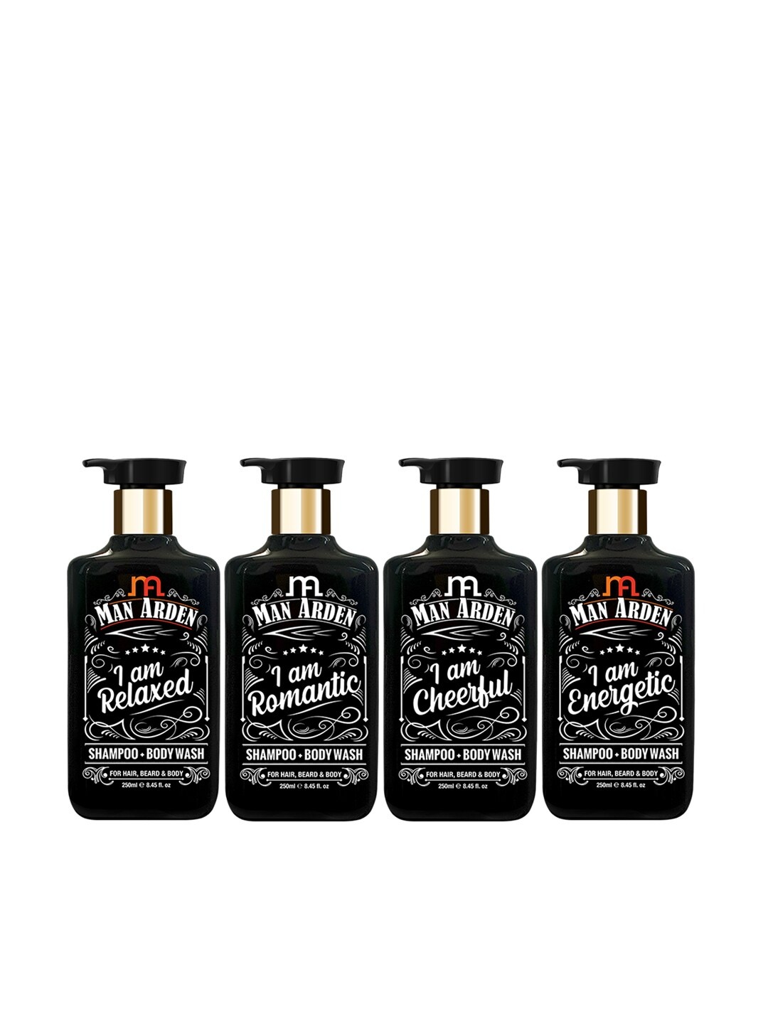 

Man Arden Men Pack of 4 Shampoo+ Body Wash, Black