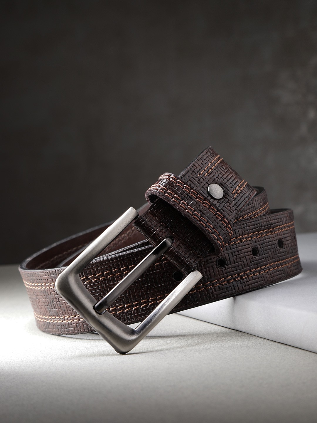 

HIGHLANDER Men Coffee Brown Textured Belt