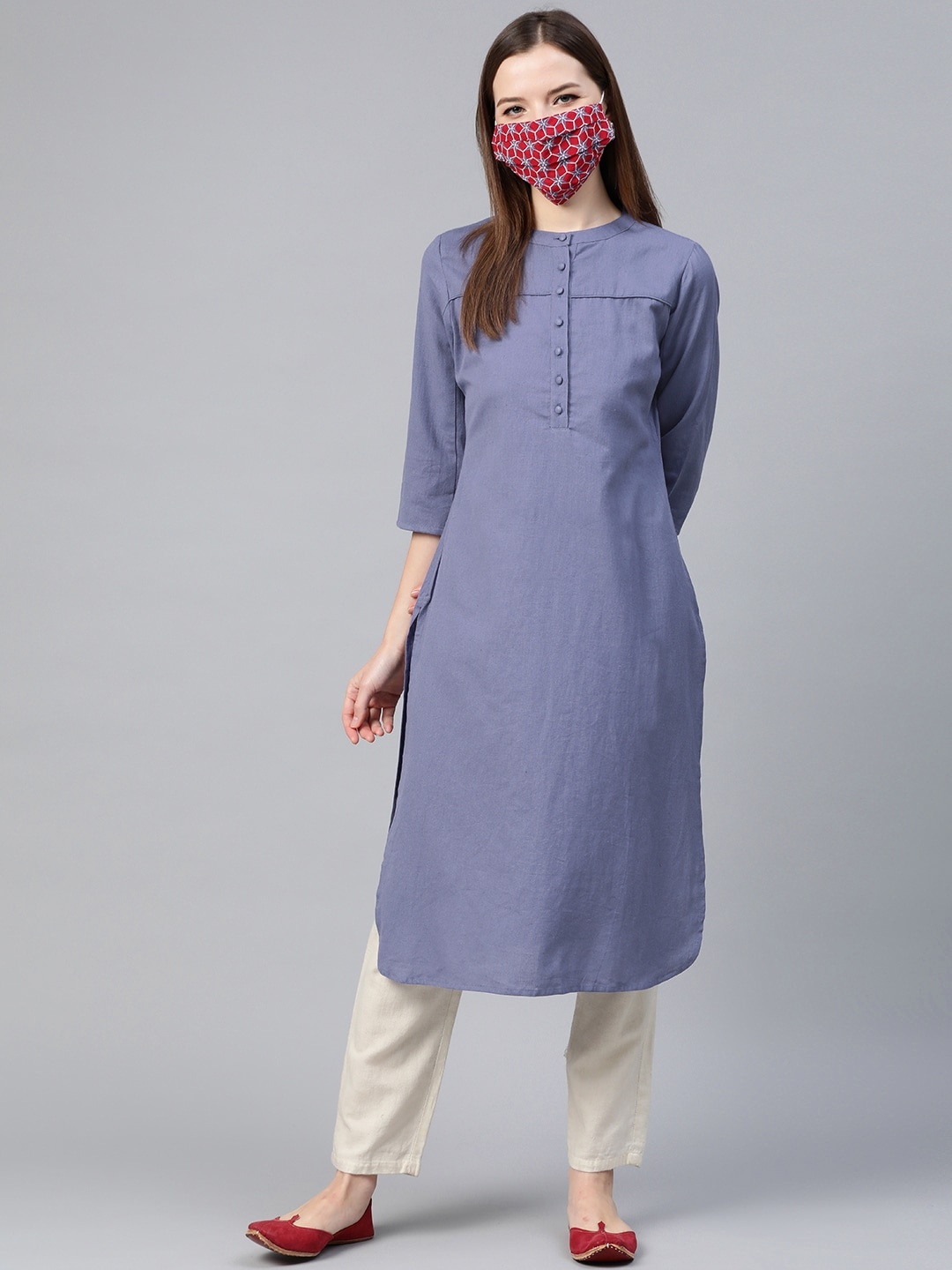 

HERE&NOW Women Blue Solid Straight Kurta