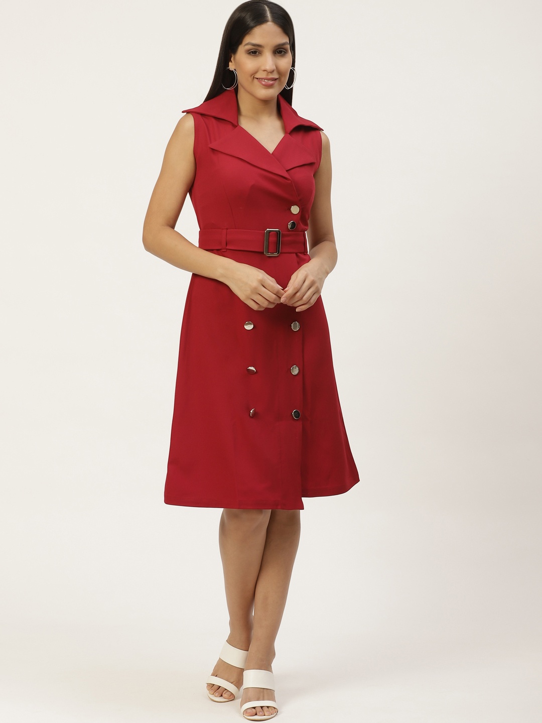 

WoowZerz Women Maroon Solid Trench Dress