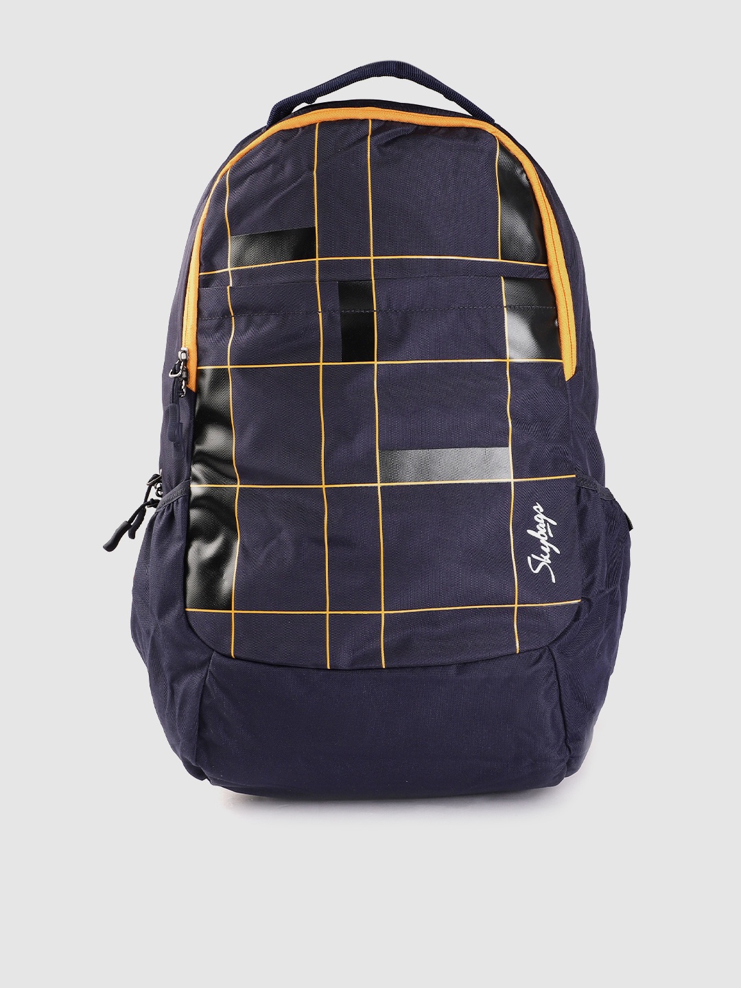 

Skybags Unisex Navy Blue & Yellow Checked Backpack with Rain Cover