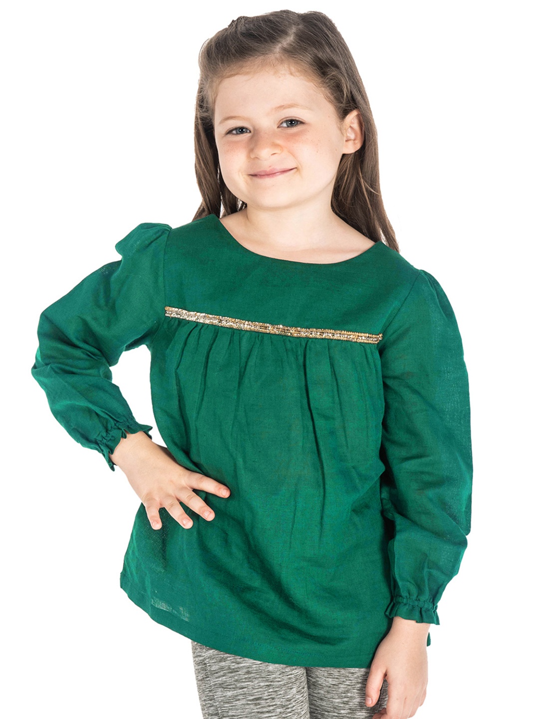 

Cherry Crumble Girls Green Fairy Dust Solid A-Line Top