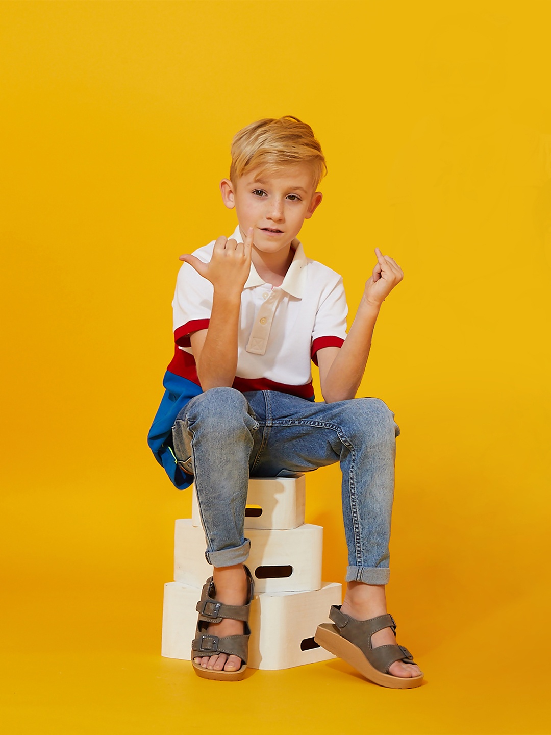 

Cherry Crumble Boys Multicolor Colourblocked Boho Polo T-shirt, White