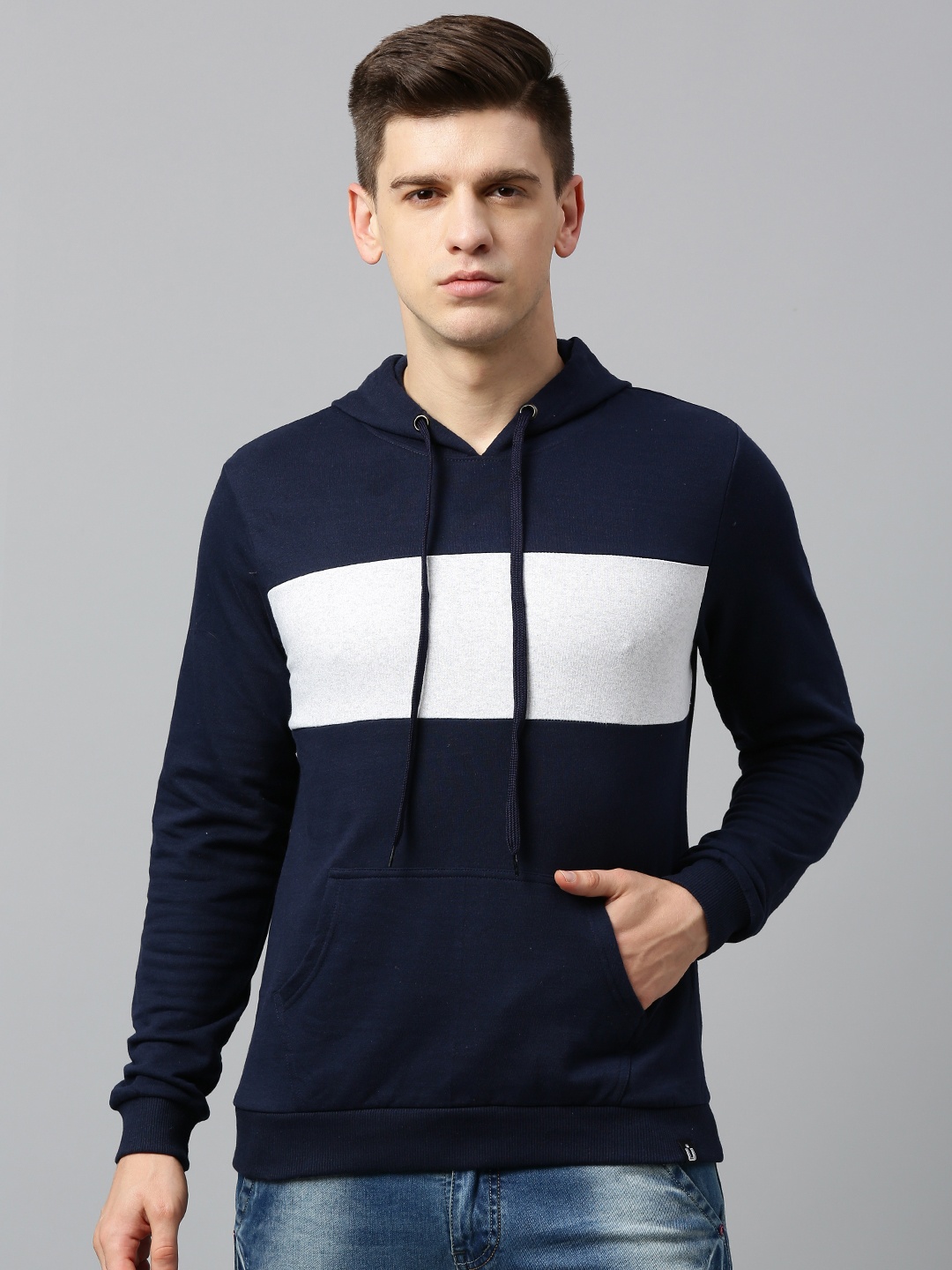 

Urbano Fashion Men Slim Fit Cotton Hooded Sweatshirt, Navy blue