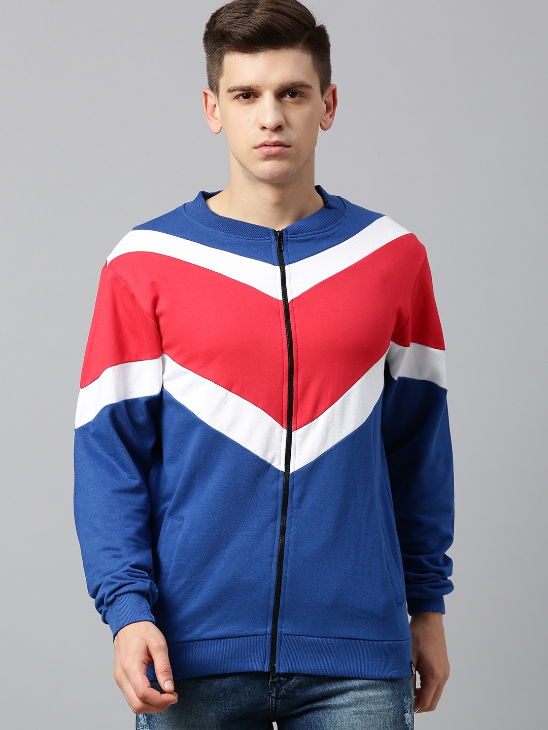 

Urbano Fashion Men Red & White Colourblocked Sweatshirt
