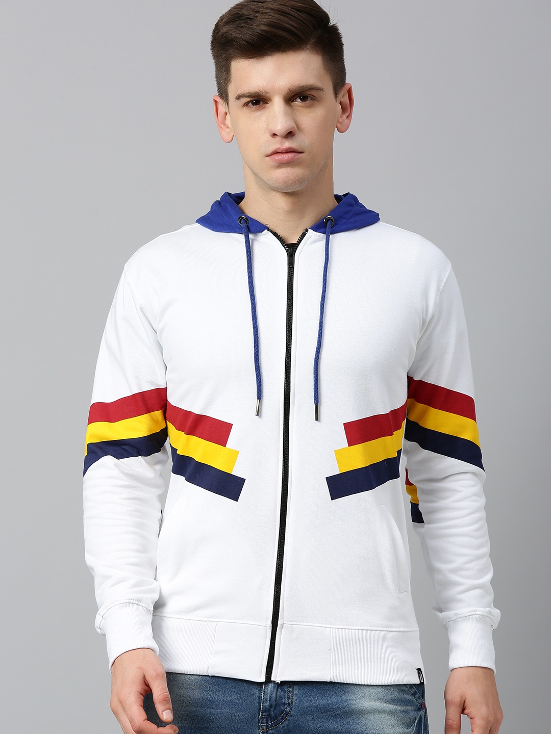 

Urbano Fashion Men White & Yellow Striped Hooded Sweatshirt