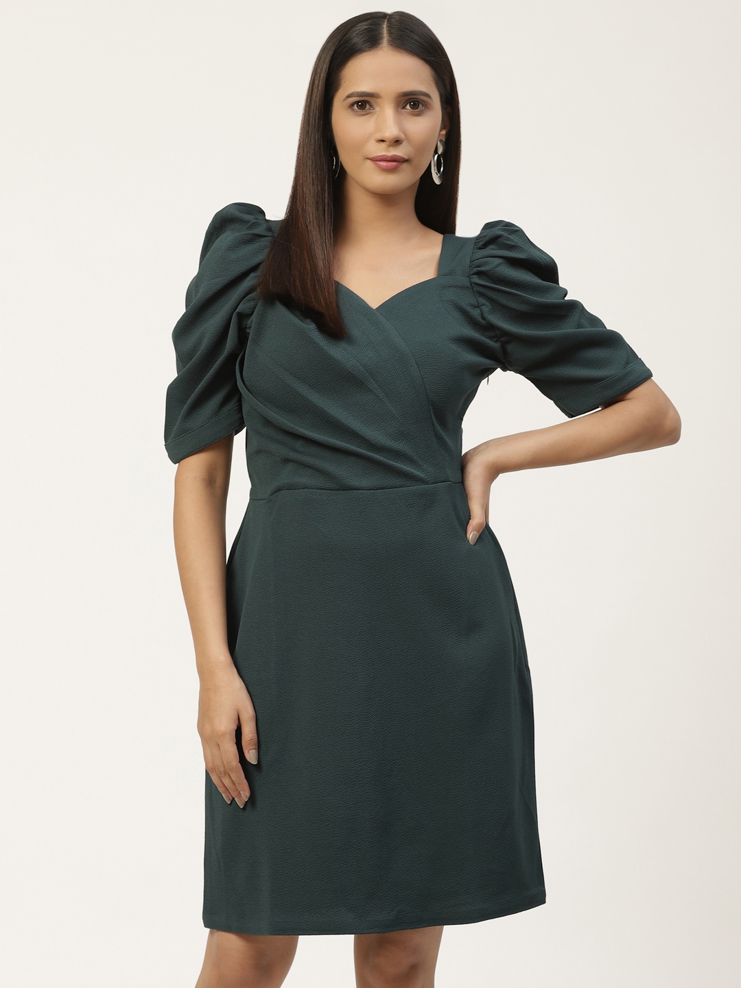 

WoowZerz Women Teal Green Solid Wrap Dress