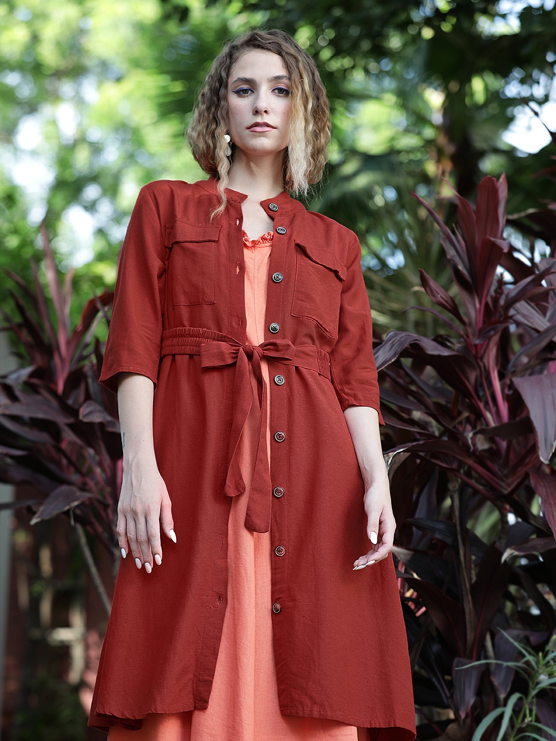 

Tokyo Talkies Women Rust Solid A-Line Dress