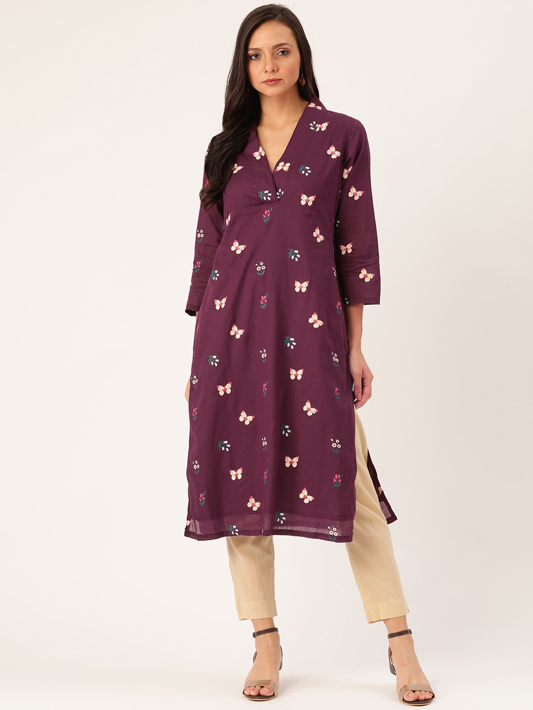 

Moda Rapido Women Purple & Beige Quirky Print Straight Kurta
