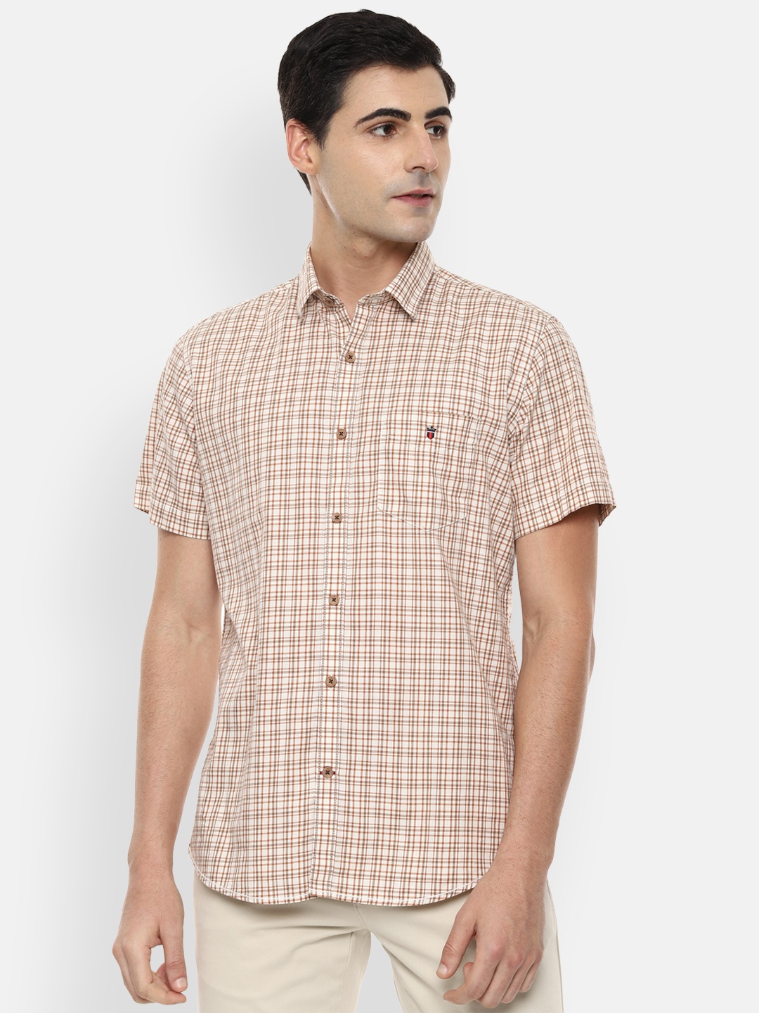 

Louis Philippe Sport Men Beige & Brown Checked Slim Fit Casual Shirt