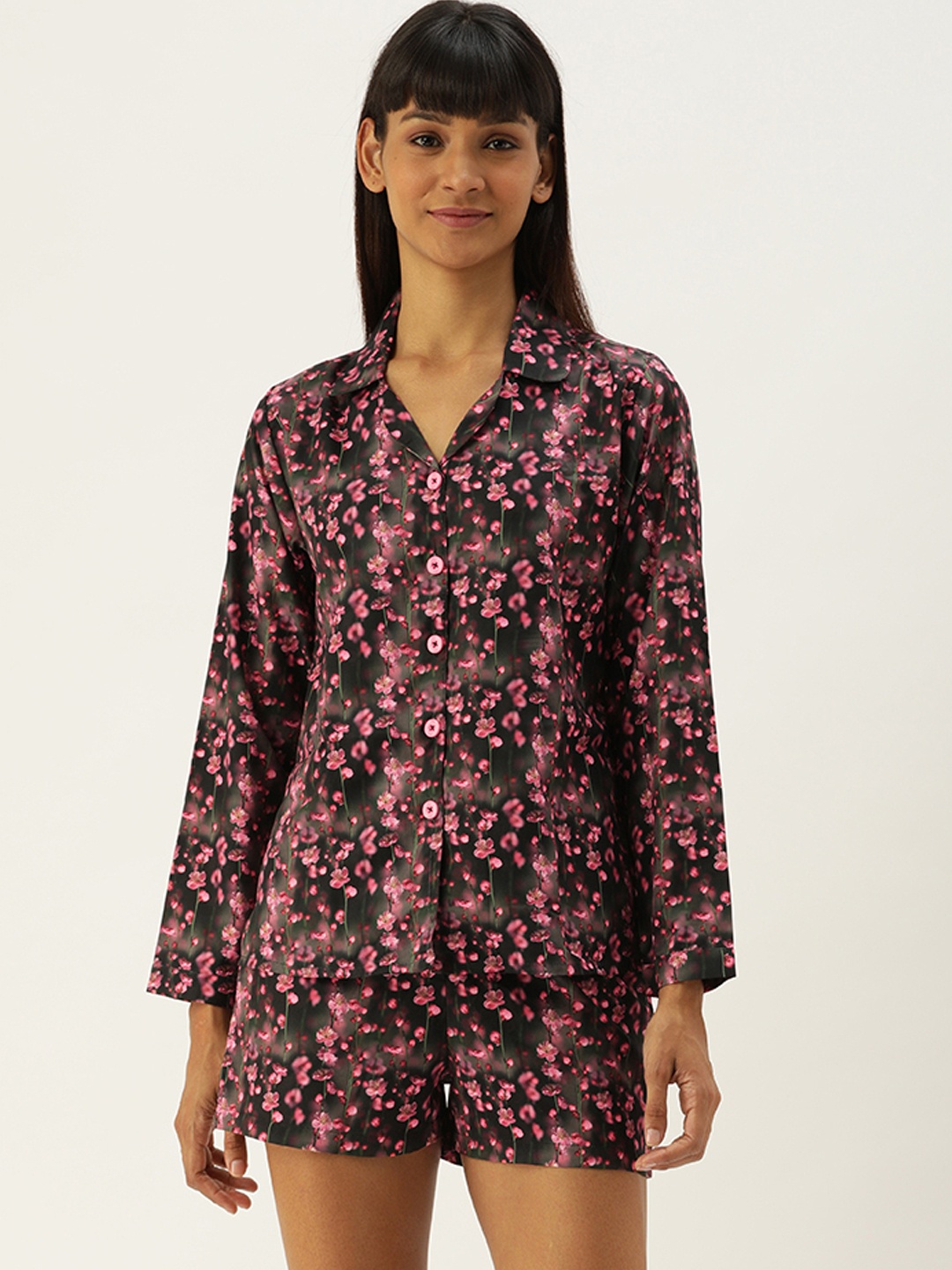 

Clt.s Women Pink & Black Floral Printed Night suit
