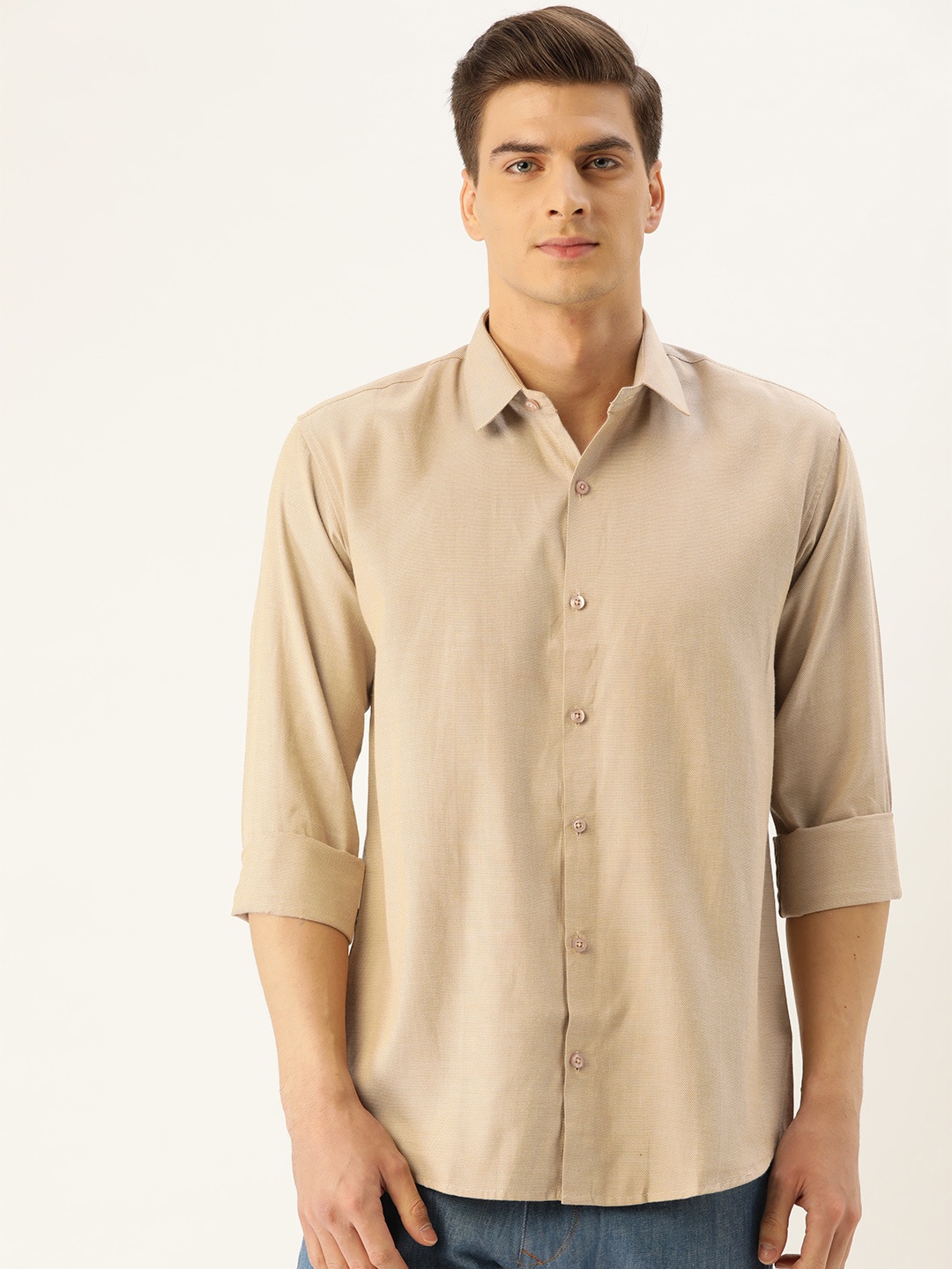 

SOJANYA Men Beige Classic Regular Fit Self Design Casual Shirt