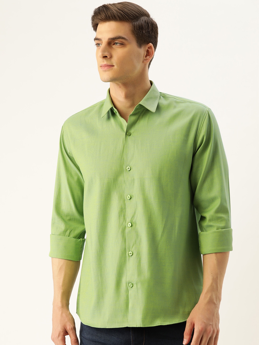 

SOJANYA Men Green & Blue Classic Regular Fit Self Design Casual Shirt