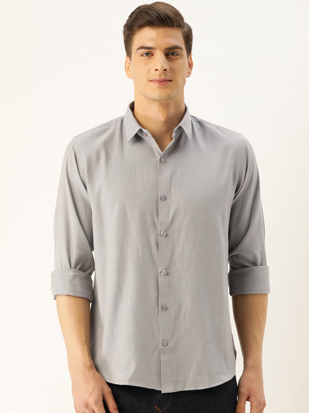 

SOJANYA Men Grey & White Classic Regular Fit Self Design Casual Shirt