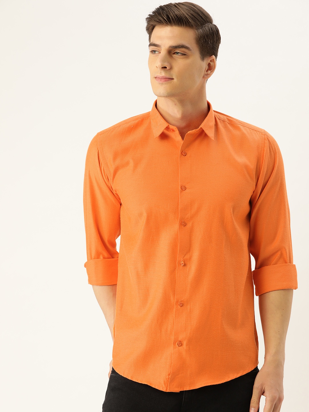 

SOJANYA Men Orange Classic Regular Fit Self Design Casual Shirt