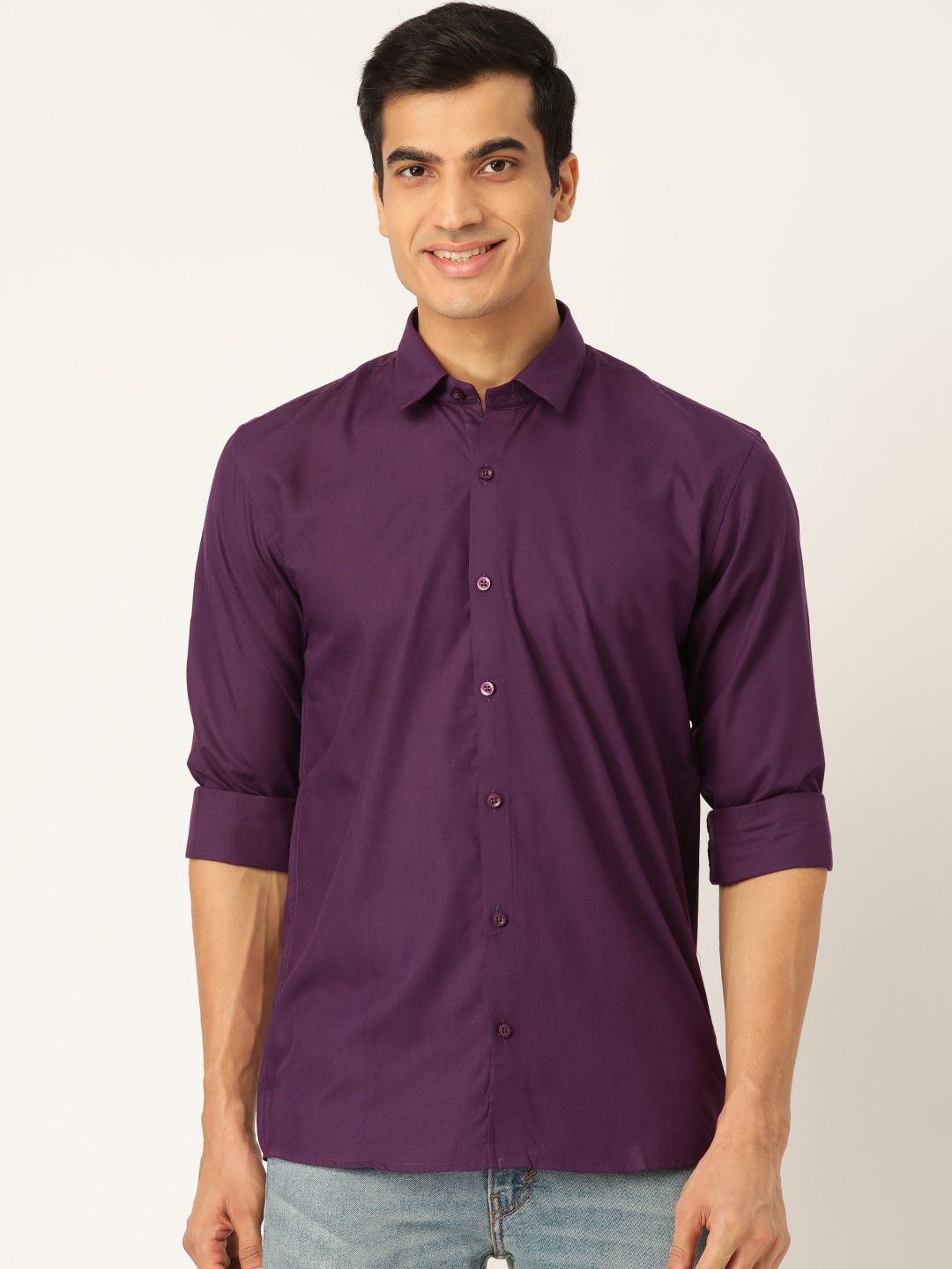 

SOJANYA Men Purple Classic Regular Fit Solid Casual Shirt
