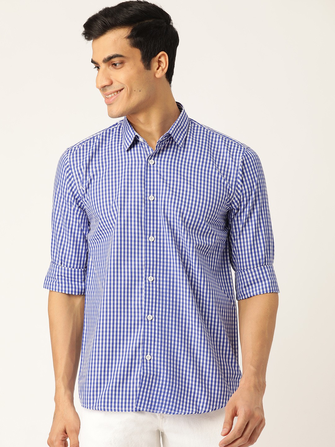 

SOJANYA Men Blue & White Regular Fit Checked Casual Shirt
