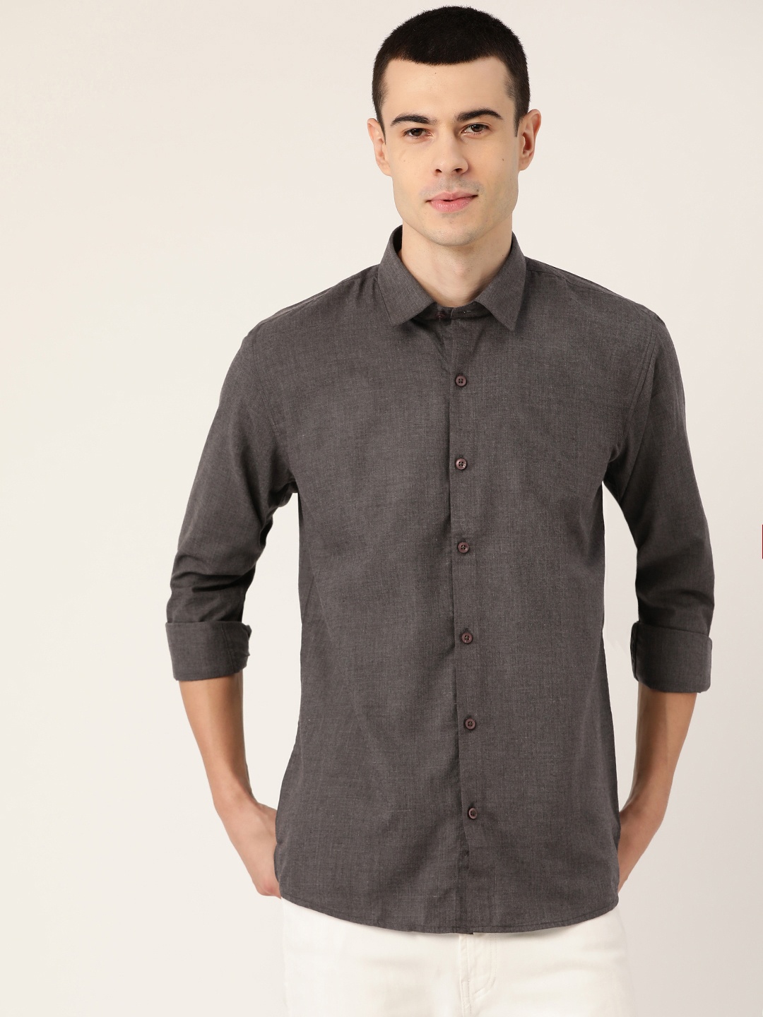 

SOJANYA Men Charcoal Grey Classic Regular Fit Solid Casual Shirt