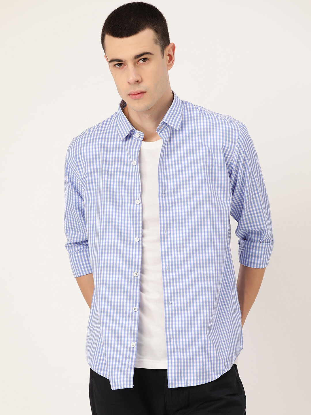 

SOJANYA Men Blue & White Classic Regular Fit Checked Casual Shirt